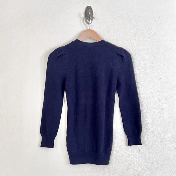 GWYN 100% Cashmere Signature Puff Sleeve Crew Sweater in Navy Blue - Picture 11 of 11